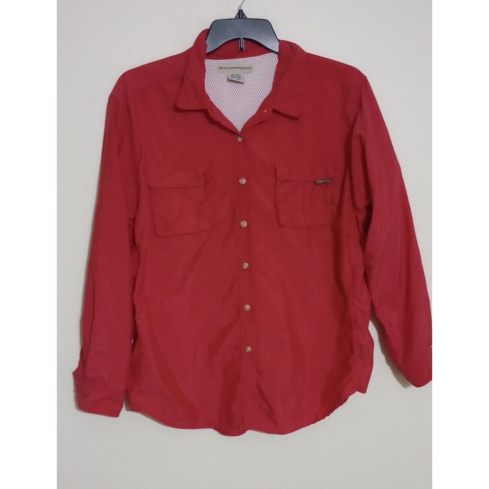 ExOfficio Dryflylite Womens XL Red Vented Long Sleeve Hiking Travel Shirt